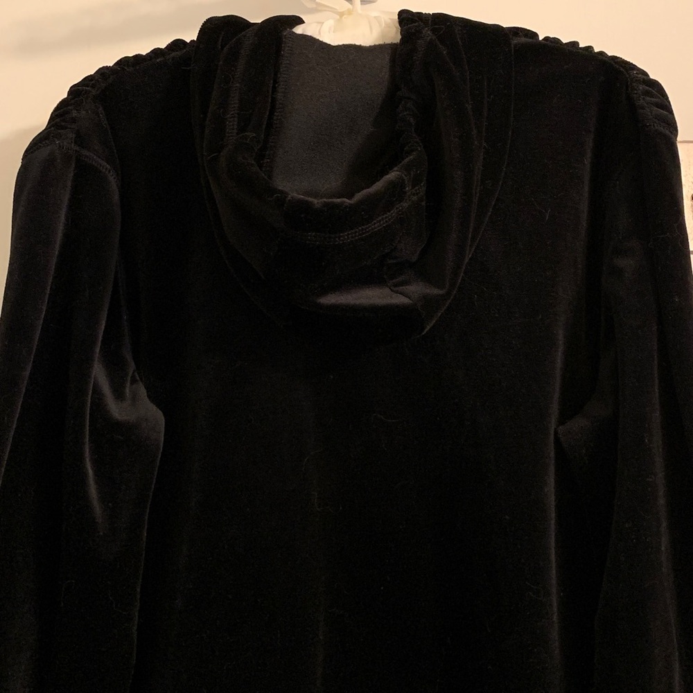Velvet Hoodie - “August Silk”, Black, Zip Front, Drawstring, Soft, Dressy Casual - Picture 2 of 11